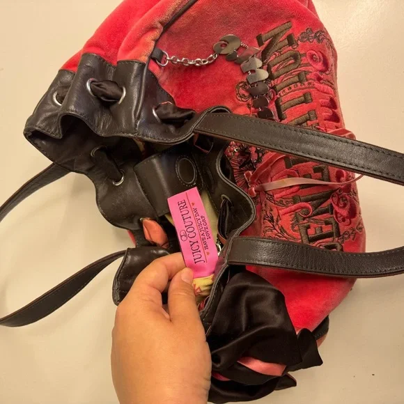 Juicy Couture Pink and Black Suede Shoulder Bag with Logo Charm - Picture 4 of 7